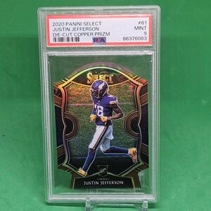 Justin Jefferson 2020 Select Die-Cut Copper Prizm Rookie RC #129/355 PSA 9